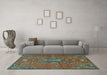 Machine Washable Persian Turquoise Traditional Area Rugs in a Living Room,, wshtr4435turq