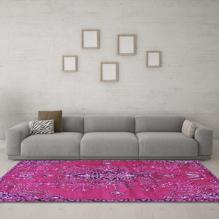 Machine Washable Persian Purple Traditional Area Rugs in a Living Room, wshtr4435pur