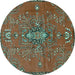 Round Persian Turquoise Traditional Rug, tr4435turq
