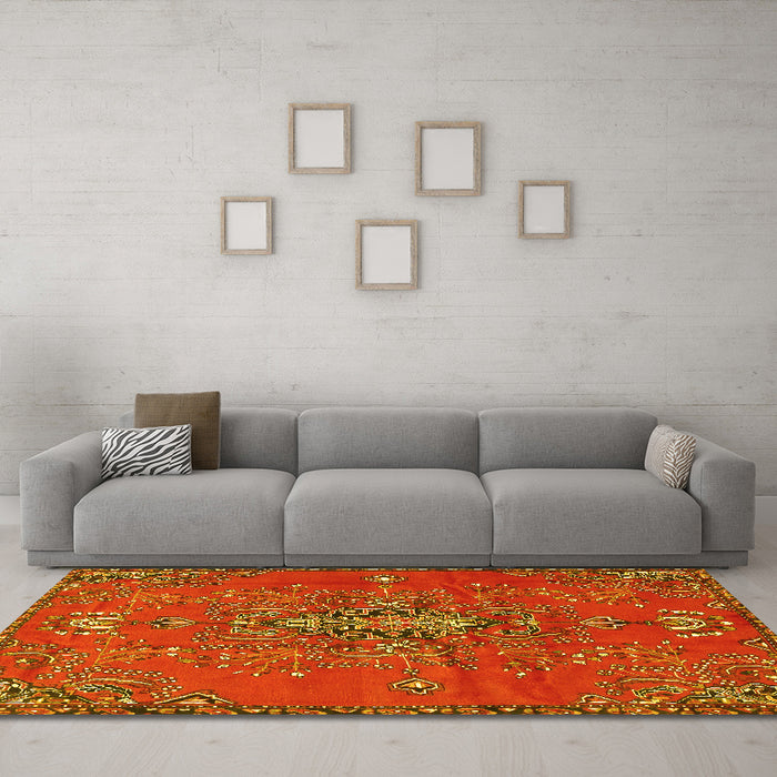 Machine Washable Persian Yellow Traditional Rug in a Living Room, wshtr4435yw