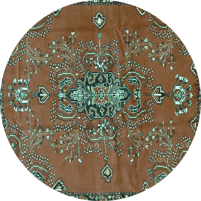 Round Machine Washable Persian Turquoise Traditional Area Rugs, wshtr4435turq