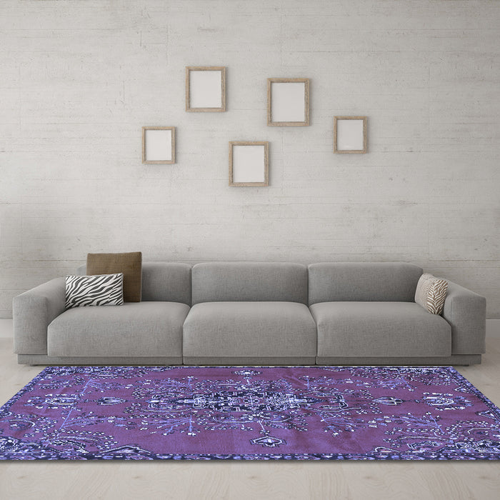 Machine Washable Persian Blue Traditional Rug in a Living Room, wshtr4435blu