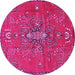 Round Machine Washable Persian Pink Traditional Rug, wshtr4435pnk