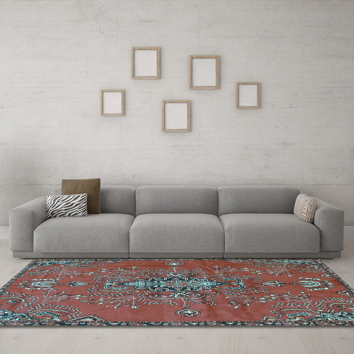 Machine Washable Persian Light Blue Traditional Rug in a Living Room, wshtr4435lblu