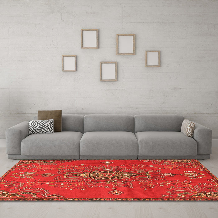 Machine Washable Persian Orange Traditional Area Rugs in a Living Room, wshtr4435org