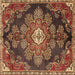 Square Machine Washable Medallion Brown Traditional Rug, wshtr4436brn