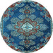 Round Medallion Light Blue Traditional Rug, tr4436lblu