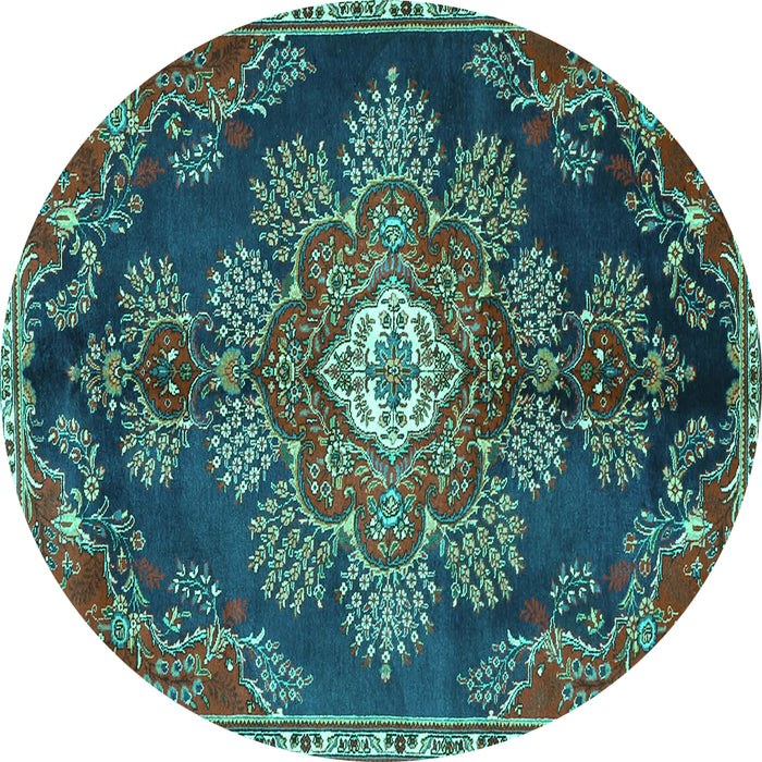 Round Medallion Turquoise Traditional Rug, tr4436turq