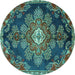 Round Medallion Turquoise Traditional Rug, tr4436turq