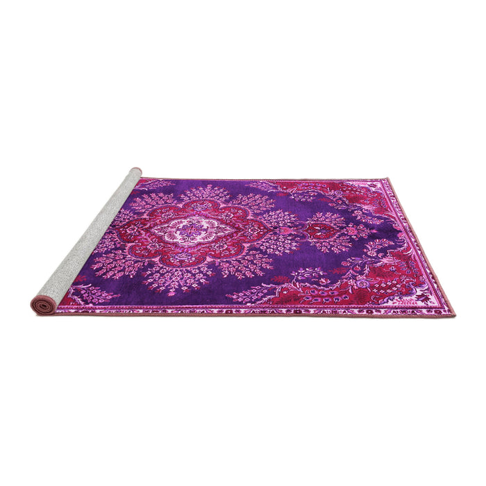 Sideview of Machine Washable Medallion Pink Traditional Rug, wshtr4436pnk