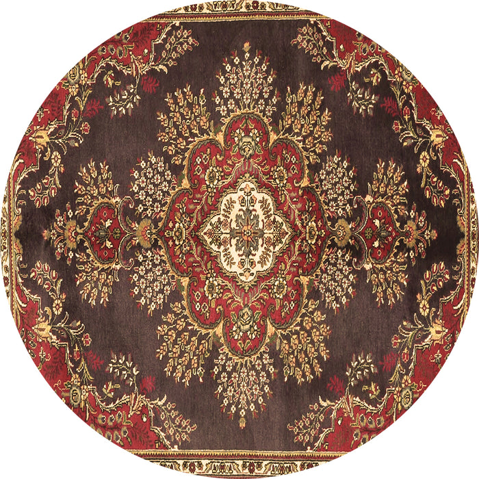 Round Machine Washable Medallion Brown Traditional Rug, wshtr4436brn