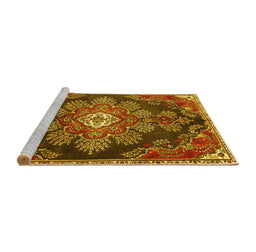 Sideview of Machine Washable Medallion Yellow Traditional Rug, wshtr4436yw