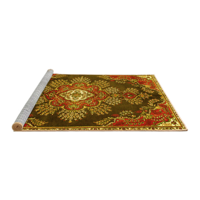Sideview of Machine Washable Medallion Yellow Traditional Rug, wshtr4436yw