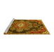 Sideview of Machine Washable Medallion Yellow Traditional Rug, wshtr4436yw