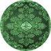Round Machine Washable Medallion Emerald Green Traditional Area Rugs, wshtr4436emgrn