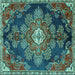 Square Machine Washable Medallion Turquoise Traditional Area Rugs, wshtr4436turq