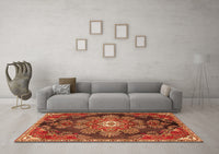 Machine Washable Medallion Orange Traditional Rug, wshtr4436org