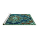Sideview of Machine Washable Medallion Turquoise Traditional Area Rugs, wshtr4436turq