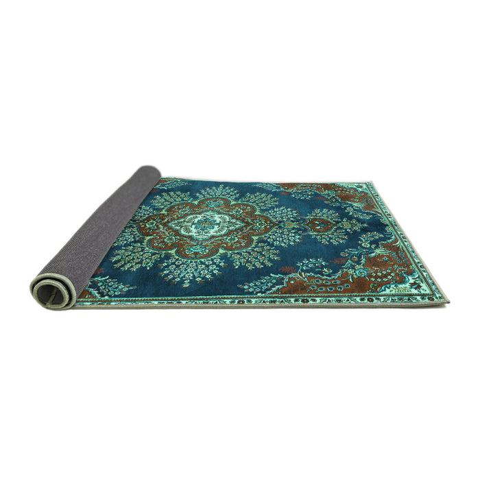 Sideview of Medallion Turquoise Traditional Rug, tr4436turq