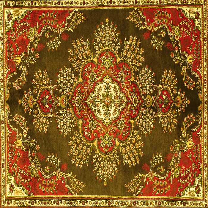 Square Machine Washable Medallion Yellow Traditional Rug, wshtr4436yw
