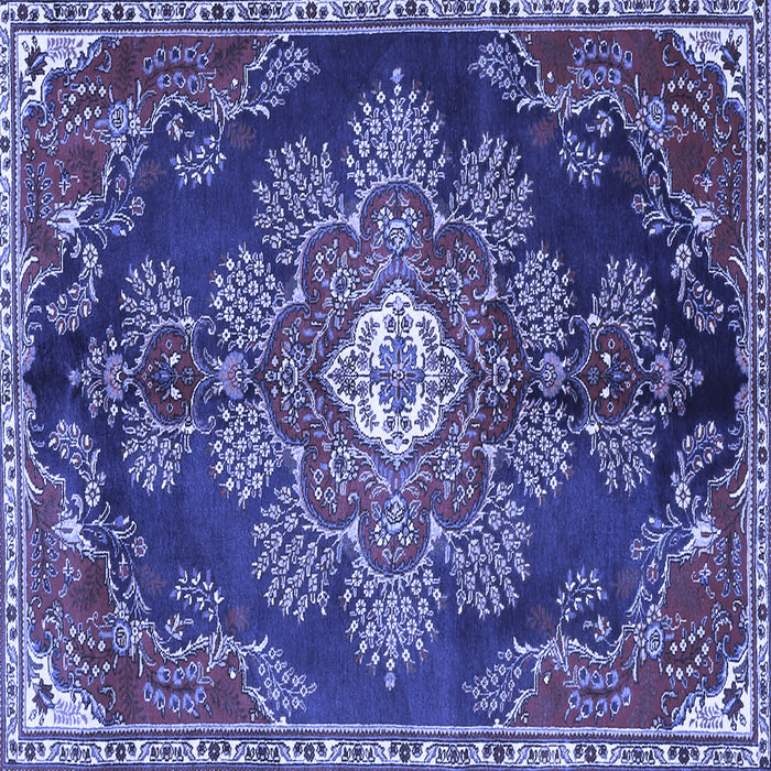 Square Machine Washable Medallion Blue Traditional Rug, wshtr4436blu