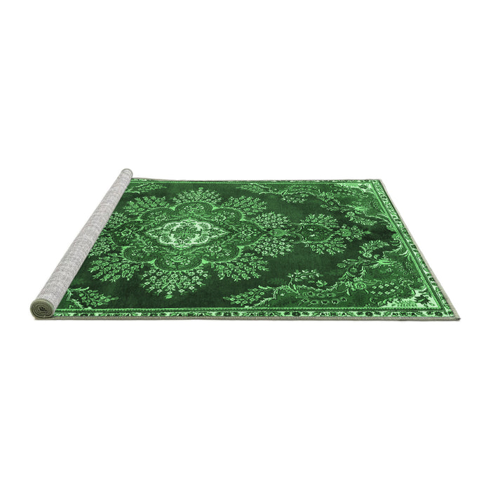 Sideview of Machine Washable Medallion Emerald Green Traditional Area Rugs, wshtr4436emgrn
