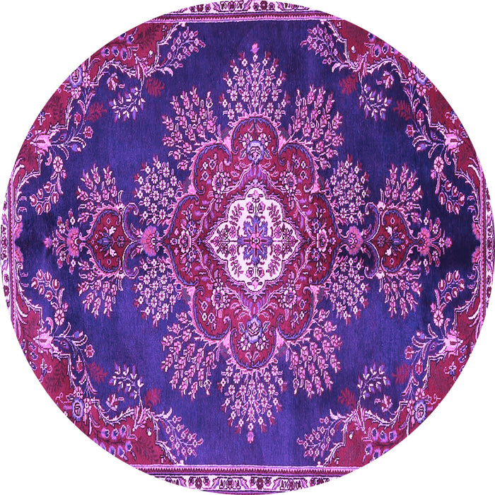 Round Machine Washable Medallion Purple Traditional Area Rugs, wshtr4436pur