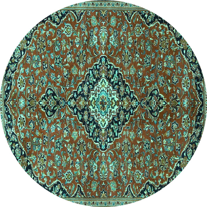 Round Medallion Turquoise Traditional Rug, tr4437turq