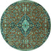 Round Medallion Turquoise Traditional Rug, tr4437turq