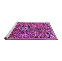 Sideview of Machine Washable Medallion Purple Traditional Area Rugs, wshtr4437pur