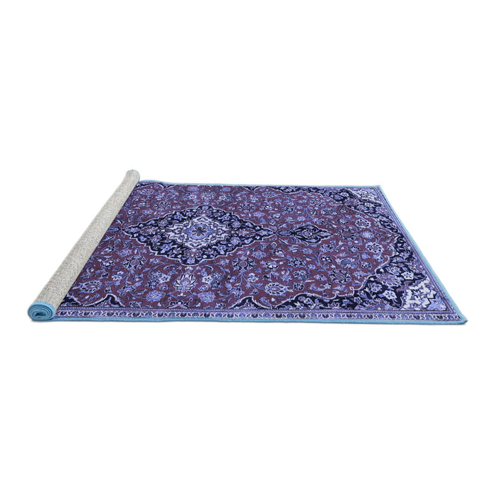 Sideview of Machine Washable Medallion Blue Traditional Rug, wshtr4437blu