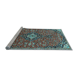 Sideview of Machine Washable Medallion Light Blue Traditional Rug, wshtr4437lblu