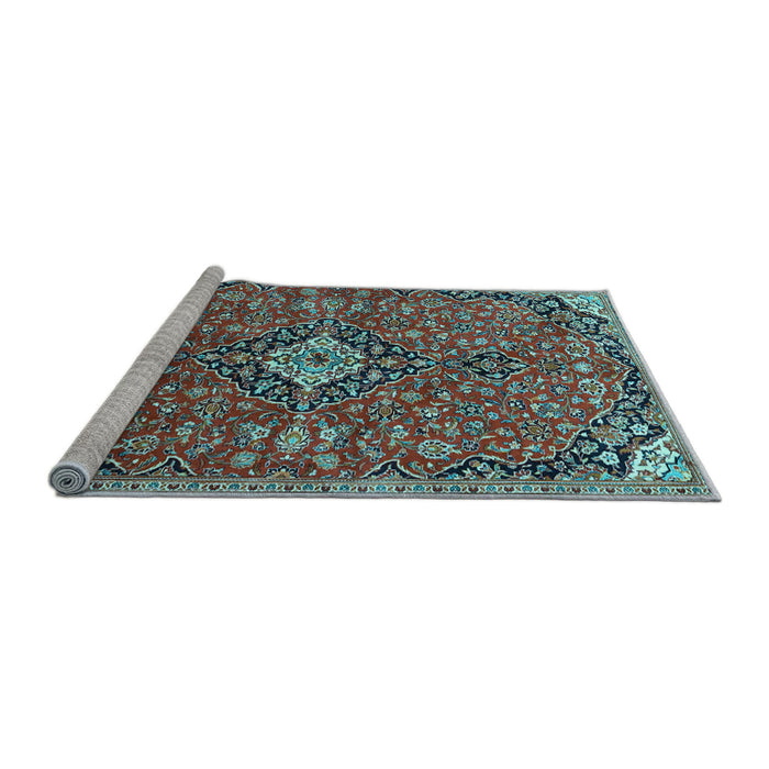 Sideview of Machine Washable Medallion Light Blue Traditional Rug, wshtr4437lblu