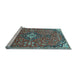 Sideview of Machine Washable Medallion Light Blue Traditional Rug, wshtr4437lblu