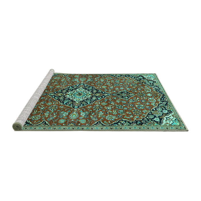 Sideview of Machine Washable Medallion Turquoise Traditional Area Rugs, wshtr4437turq