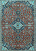 Machine Washable Medallion Light Blue Traditional Rug, wshtr4437lblu