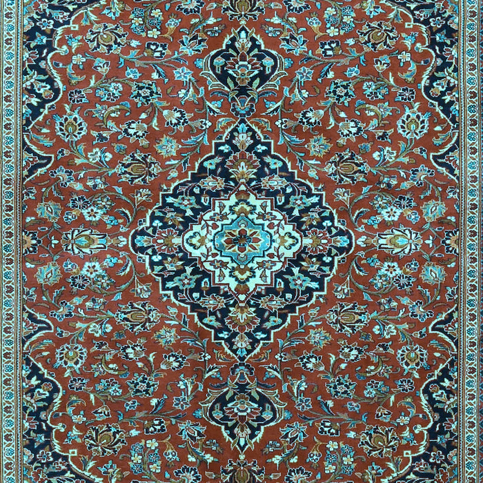 Machine Washable Medallion Light Blue Traditional Rug, wshtr4437lblu