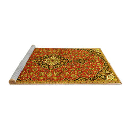 Sideview of Machine Washable Medallion Yellow Traditional Rug, wshtr4437yw