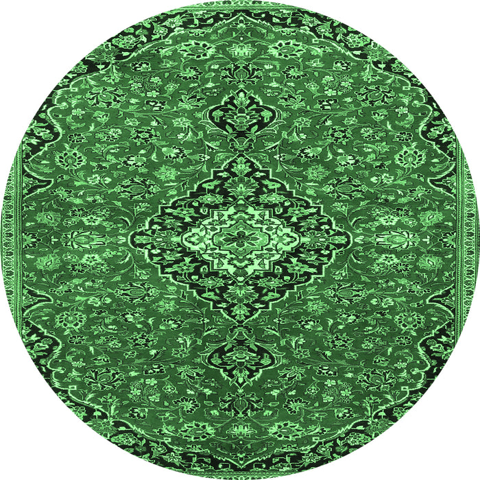 Round Machine Washable Medallion Emerald Green Traditional Area Rugs, wshtr4437emgrn