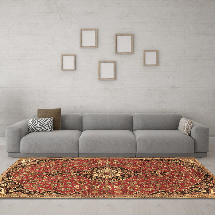 Machine Washable Medallion Brown Traditional Rug in a Living Room,, wshtr4437brn