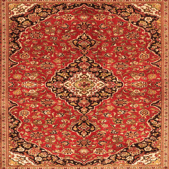 Round Machine Washable Medallion Orange Traditional Area Rugs, wshtr4437org