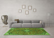 Machine Washable Medallion Green Traditional Area Rugs in a Living Room,, wshtr4437grn