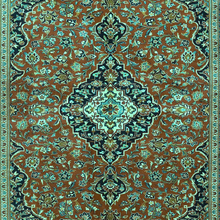 Machine Washable Medallion Turquoise Traditional Area Rugs, wshtr4437turq