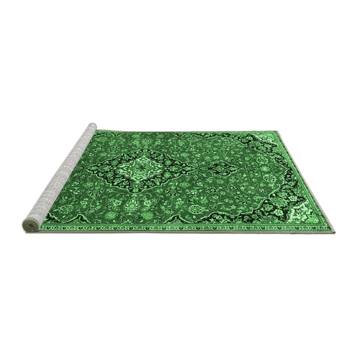 Sideview of Machine Washable Medallion Emerald Green Traditional Area Rugs, wshtr4437emgrn
