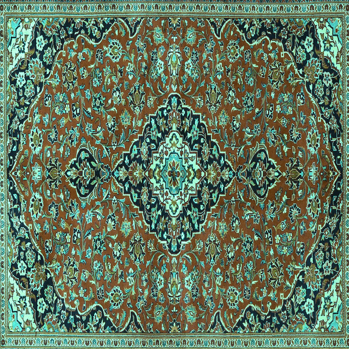 Square Machine Washable Medallion Turquoise Traditional Area Rugs, wshtr4437turq