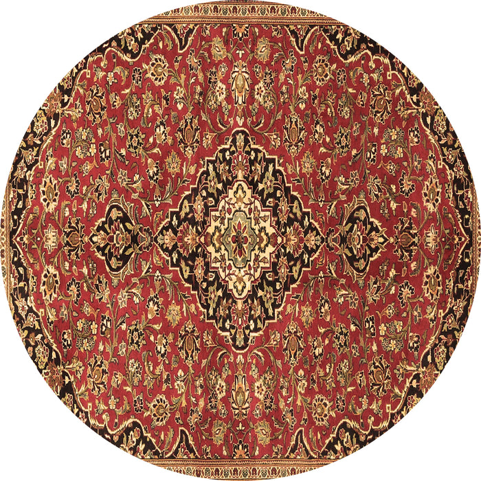 Round Machine Washable Medallion Brown Traditional Rug, wshtr4437brn