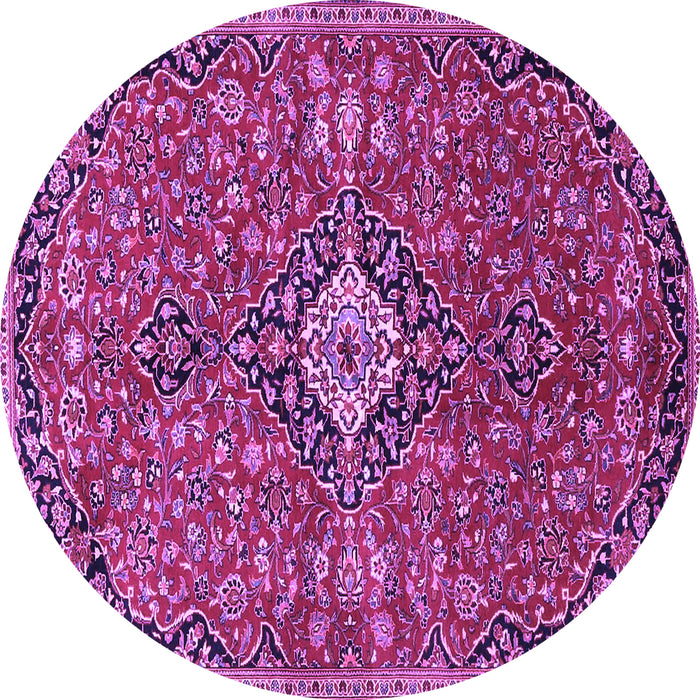 Round Machine Washable Medallion Purple Traditional Area Rugs, wshtr4437pur