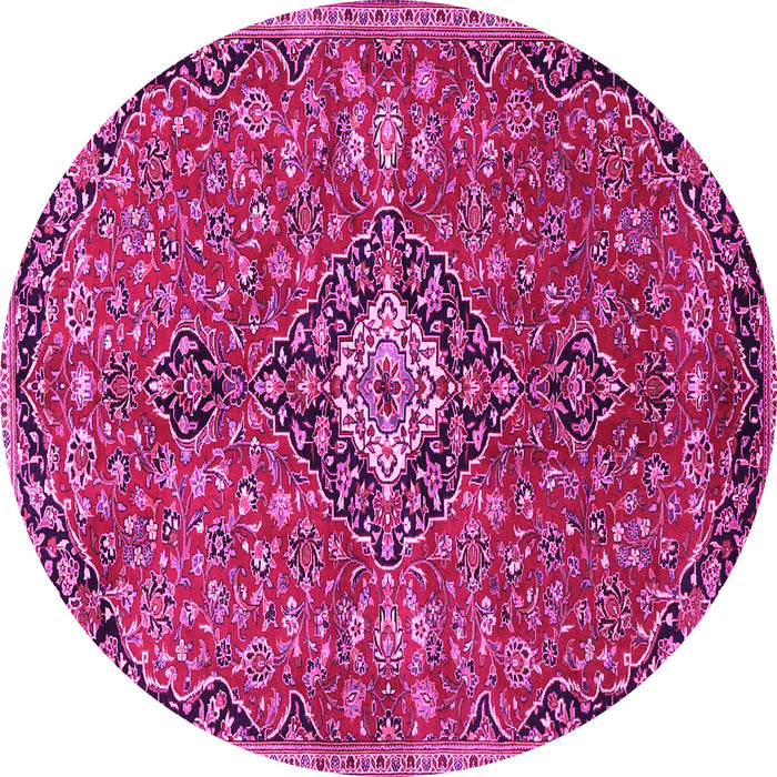 Round Machine Washable Medallion Pink Traditional Rug, wshtr4437pnk