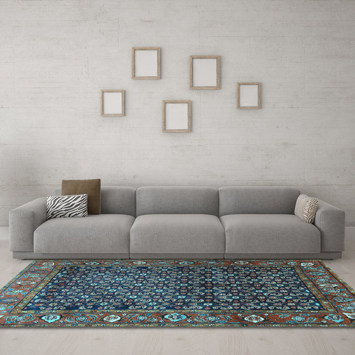 Machine Washable Persian Light Blue Traditional Rug in a Living Room, wshtr4438lblu
