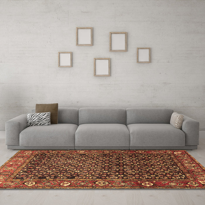 Machine Washable Persian Brown Traditional Rug in a Living Room,, wshtr4438brn